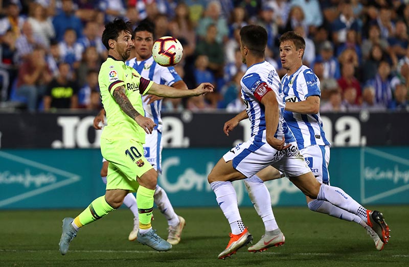 Barcelona's Lionel Messi in action during the La Liga Santander match between Leganes and FC Barcelona, at Butarque Municipal Stadium, in Leganes, Spain, on September 26, 2018. Photo: Reuters