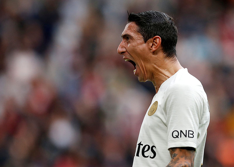 Paris St Germain's Angel Di Maria celebrates scoring their first goal during Ligue 1 match between Stade Rennes and Paris St Germain, at Roazhon Park, in Rennes, France, on September 23, 2018. Photo: Reuters