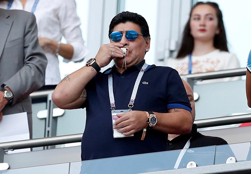 Diego Maradona in the stands before the match  during World Cup Photo: Reuters