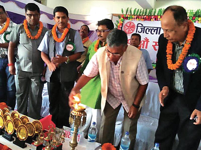 Minister of Commerce and Supplies Matrika Prasad Yadav participating in an event, in Rajbiraj, on Saturday. Photo: THT