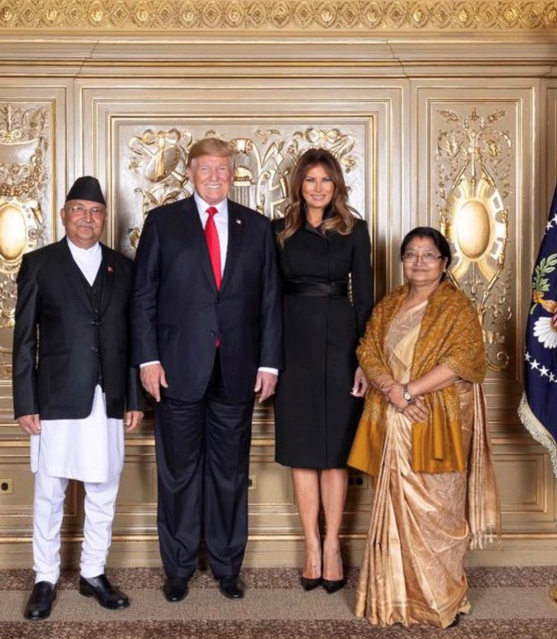 Prime Minister KP Sharma Oli and Mrs Radhika Shakya with President of United States of America Donald Trump and First Lady Melania Trump. (Photo: MoFA)