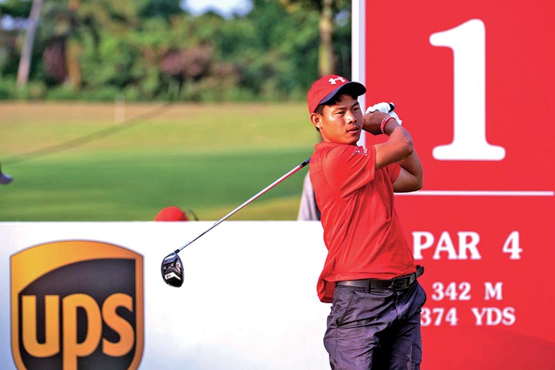 Nepali golfers Sukra Bahadur Rai in action during the first round of the 10th Asia Pacific Amateur Championship at the New Tanjong Course of Sentosa Golf Club in Singapore on Thursday. Photo: THT