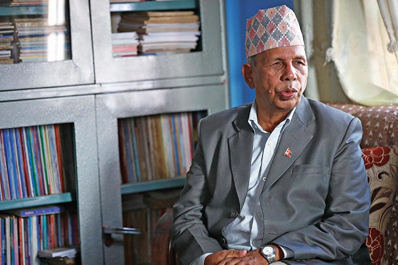 Interview with NCP standing committee member Bedu Ram Bhusal, in Ravibhawan, Kathmandu on Thursday, October 25, 2018. Photo: Skanda Gautam/THT
