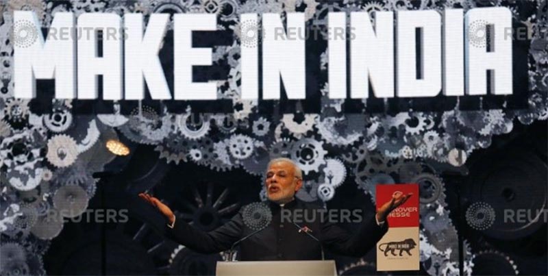 India's Prime Minister Narendra Modi speaks during the opening ceremony of the world's largest industrial technology fair, the Hannover Messe, in Hanover April 12, 2015. Photo: Reuters