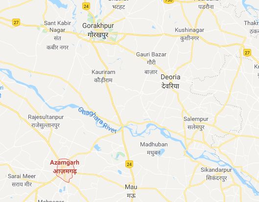 A map of Azamgarh-Gorakhpur road section in Uttar Pradesh of India. Photo: Google Maps
