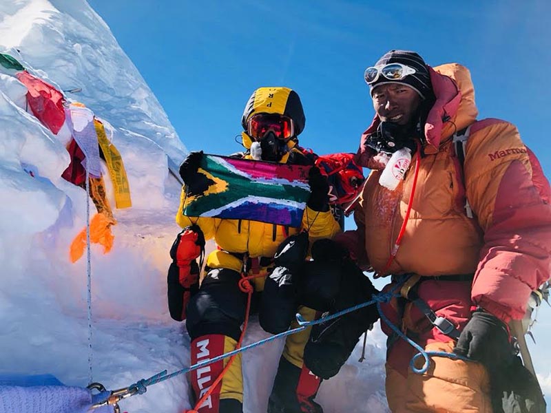 Jeannette McGill (left) and Pasang Ongchu Sherpa after climbing Mt Manaslu, on Sunday, October 7, 2018. Photo courtesy: McGill