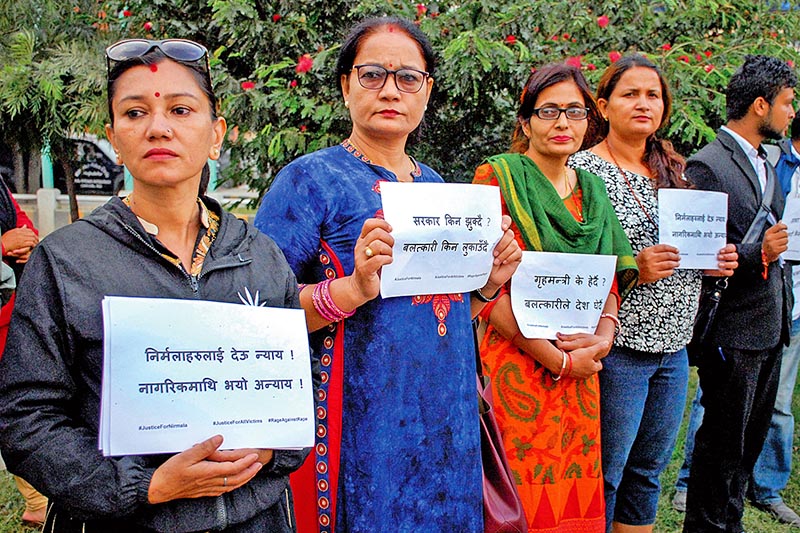 Activists demanding justice for Nirmala Panta, who was raped and murdered, in Kathmandu, on Wednesday, October 3, 2018. Photo: THT