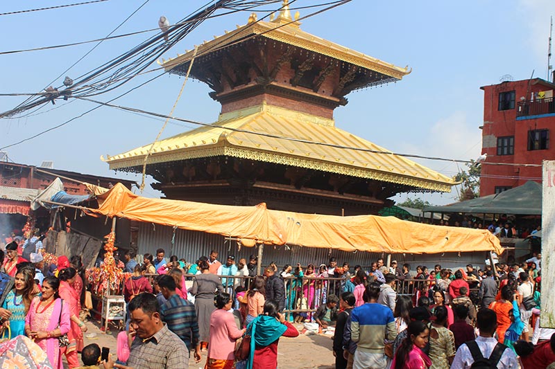 Devotees thronging the recently-renovated Manakamana temple, in Gorkha, on Friday, October 26, 2018. Photo: THT