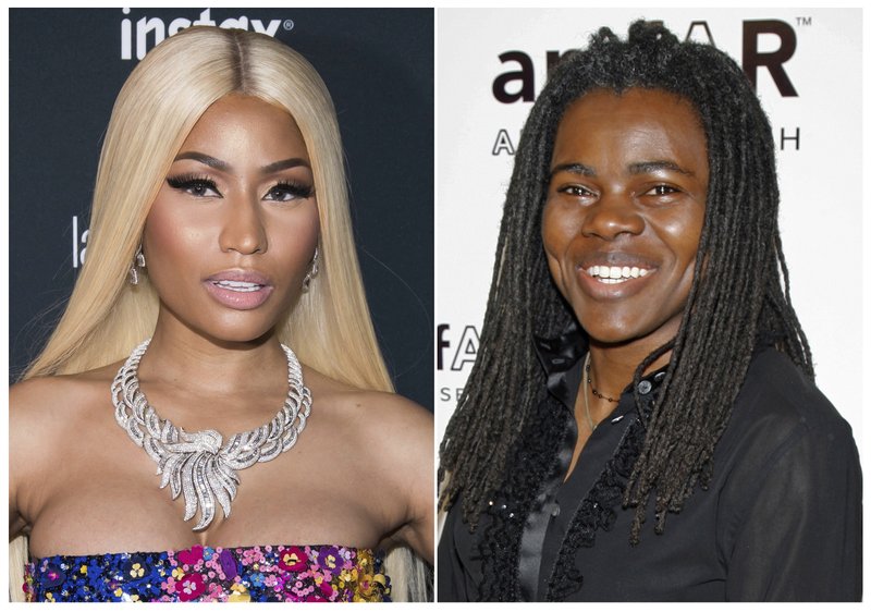 This combination photo shows Nicki Minaj at the Harper's BAZAAR 'Icons by Carine Roitfeld' party in New York on Sept. 8, 2017, left, and Tracy Chapman at a benefit event on behalf of amfAR (American Foundation for AIDS Research) in New York on Jan. 31, 2007. Photo: AP