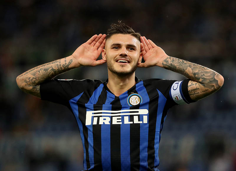 Inter Milan's Mauro Icardi celebrates scoring their third goal during the Serie A match between Lazio and Inter Milan, at Stadio Olimpico, in Rome, Italy, on October 29, 2018. Photo: Reuters