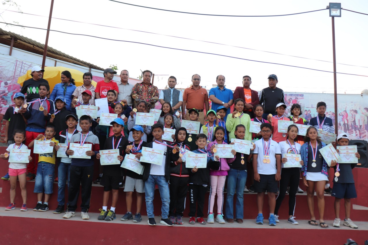 Winners of the first Naulin JTI Junior Tennis Championship in Kathmandu on Saturday, October 13, 2018. Photo: THT