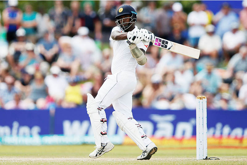 Sri Lanka's Angelo Mathews hits a boundary. Photo: Reuters