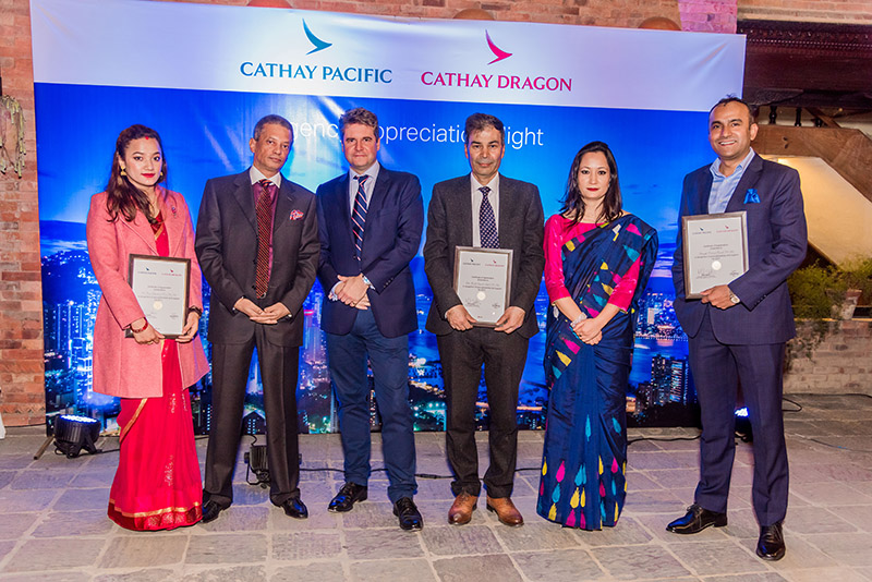 Cathay Dragon honours its top performing passenger and cargo agents in Nepal for their excellent service and continuous support to Cathay Dragon. Photo: THT