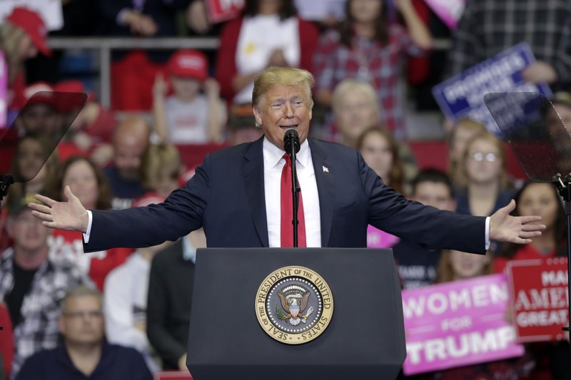 President Donald Trump speaks at a campaign rally at the Allen County War Memorial Coliseum in Fort Wayne, Ind., on Monday, Nov. 5, 2018. Photo: AP