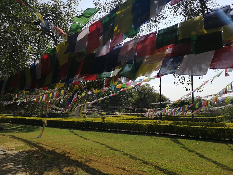 Buddhist prayer flags fluttering at Mayadevi Temple in Lumbini on Tuesday, October 23, 2018. Photo: Sandeep Sen/THT Online
