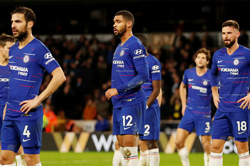 Chelsea's Ruben Loftus-Cheek and teammates during the match. Photo: Reuters