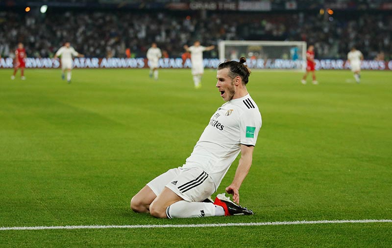 Real Madrid's Gareth Bale celebrates scoring their second goal during the Club World Cup Semi-Final match between Kashima Antlers and Real Madrid, at Zayed Sports City Stadium, in Abu Dhabi, United Arab Emirates, on December 19, 2018. Photo: Reuters