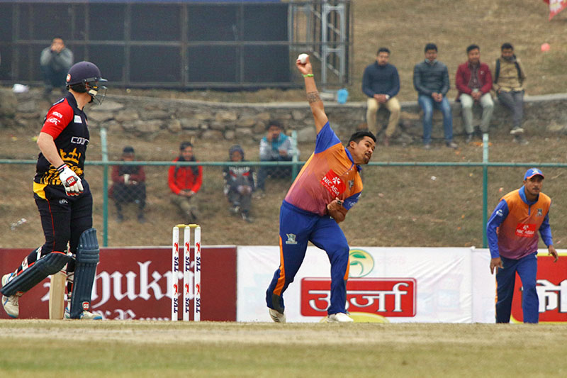Players in action during their Everest Premier League T20 Cricket Tournament at TU Cricket Stadium in Kirtipur, on Monday, December 17, 2018. Photo: RSS