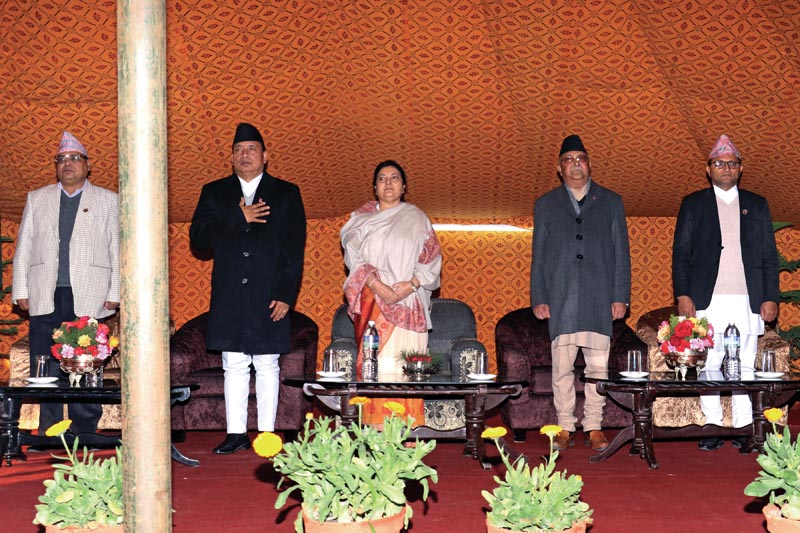 Leaders at a reception hosted by the PM KP Sharma Oli to mark International Human Rights Day, in Kathmandu, on Monday, December 10, 2018. Photo: AP