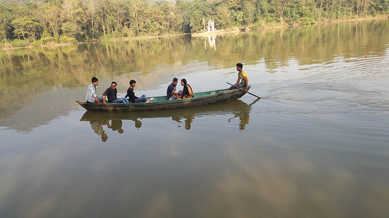 Domestic tourists enjoying boat ride at Jakhera Lake in Lamahi Municipality-5 of Dang district on Tuesday, December 04, 2018. Photo: RSS