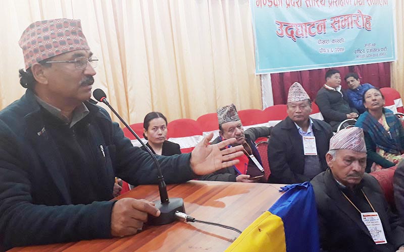 Rastriya Prajatantra Party Chairman Kamal Thapa addressing a programme organised in Pokhara, on Thursday. , December 20, 2018. Photo: THT