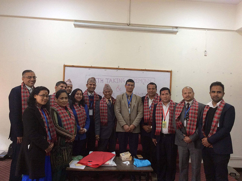 Recently formed executive committee of Nepal Air Traffic Controllers' Association (NATCA) pose for a group photograph with Director General of Civil Aviation Authority of Nepal (CAAN), Sanjib Gautam. Photo: THT
