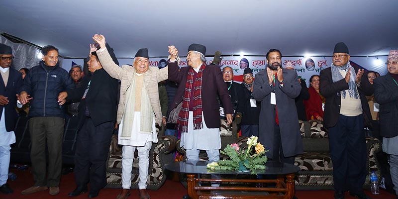 Nepali Congress senior leaders including the party president Sher Bahadur Deuba, and Ramchandra Paudel among others participate in the concluding session of the party's Maha Samiti meeting, at NC  central office in Sanepa, Lalitpur, on Sunday, December 23, 2018. Photo: RSS