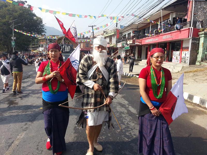 People participating in a street festival, in Pokhara, Kaski, on Friday, December 28, 2018. Photo: THT