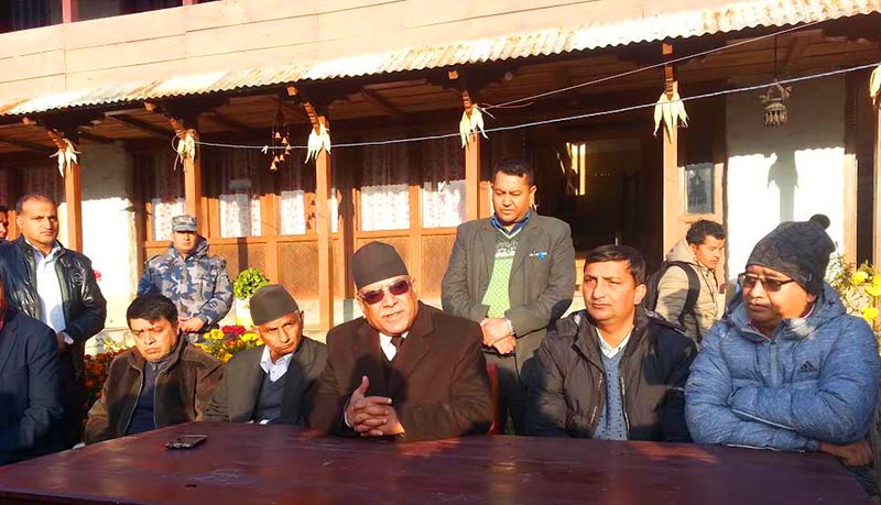 Nepal Communist Party (NCP) Co-chair Pushpa Kamal Dahal at a press meet organised by Press Organisation Nepal-Kaski, in Sikles of Madi Rural Municipality, on Tuesday, December 11, 2018. Photo: THT