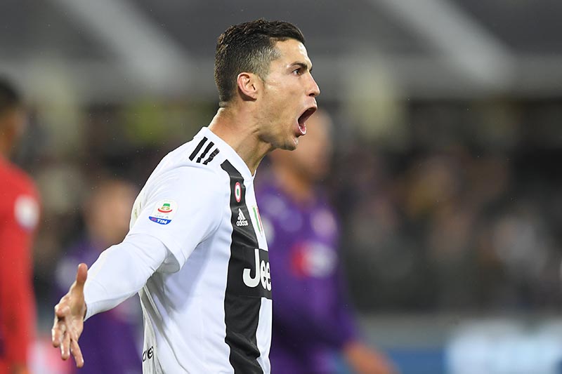 Juventus' Cristiano Ronaldo celebrates scoring their third goal from the penalty spot during the Serie A -match between Fiorentina and Juventus, at Stadio Artemio Franchi, in  Florence, Italy, on December 1, 2018. Photo: Reuters