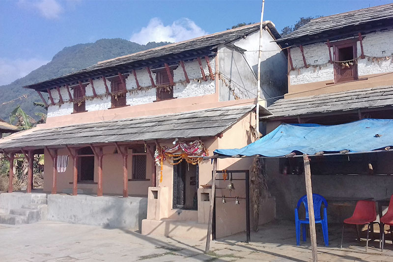 Traditional Nepali houses seen at Mauja in Pokhara-20, on Monday, December 10, 2018. Photo: RSS