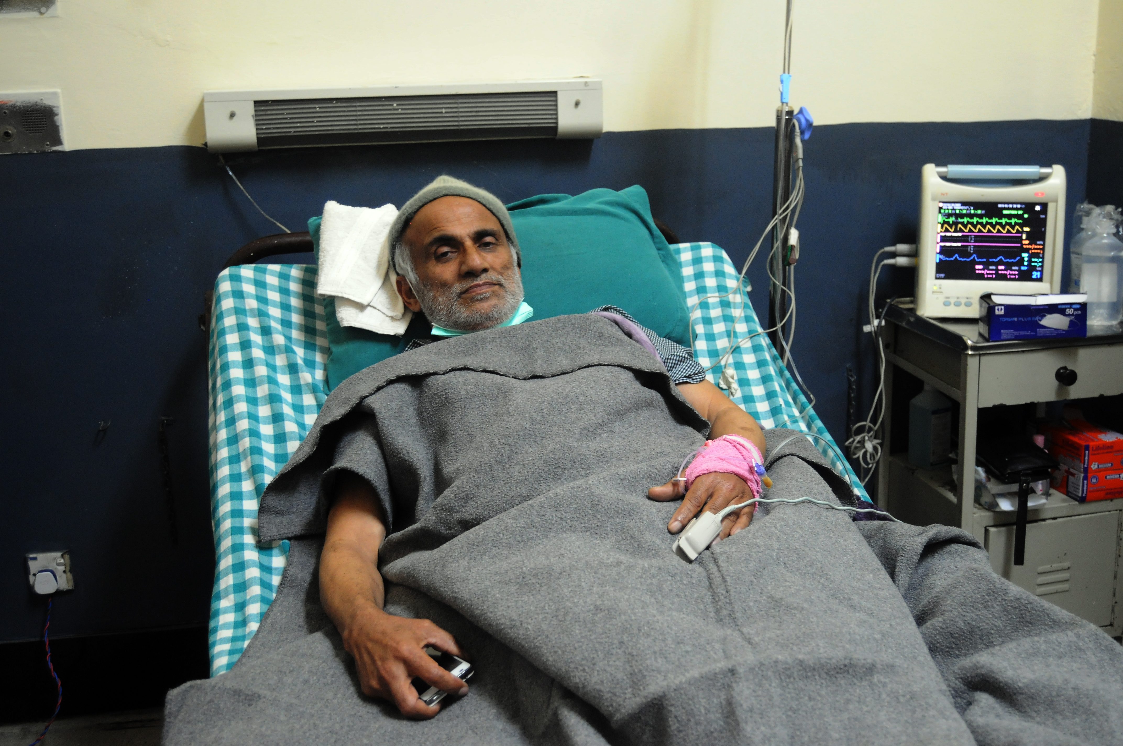 Dr Govinda KC receiving treatment at Tribhuvan University Teaching Hospital, in Kathmandu, on Sunday.  