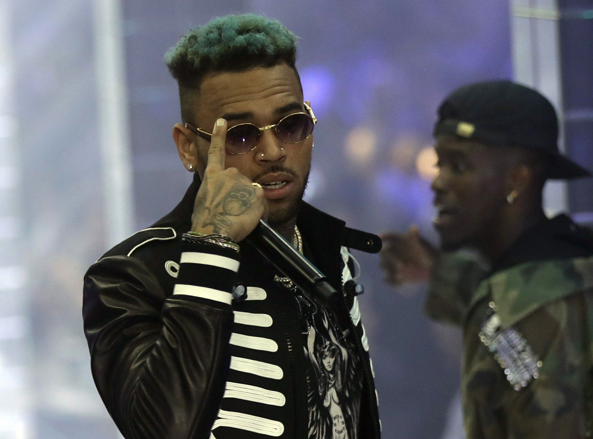 FILE - In this Sept.21, 2018 file photo, singer Chris Brown performs during Philipp Plein's women's 2019 Spring-Summer collection, unveiled during the Fashion Week in Milan, Italy. Photo: AP