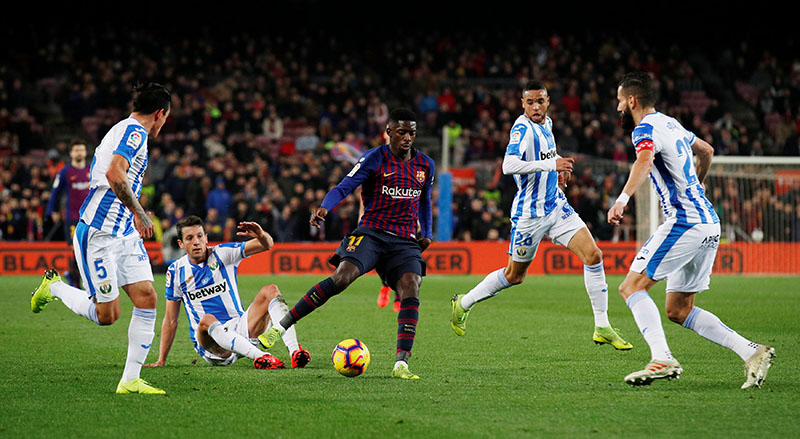Barcelona's Ousmane Dembele in action  during the La Liga Santander match between FC Barcelona and Leganes, at Camp Nou, in Barcelona, Spain, on January 20, 2019. Photo: Reuters