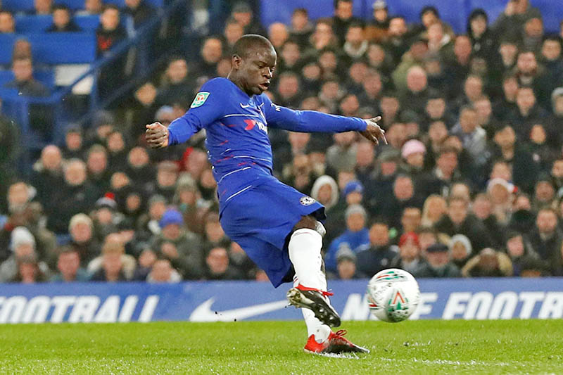 Chelsea's N'Golo Kante scores their first goal. Photo: Reuters