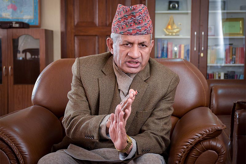 Interview with Minister of Foreign Affairs Pradeep Kumar Gyawali, in Kathmandu, on Friday, January 18, 2019. Photo: Naresh Krishna Shrestha/THT