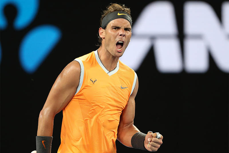 Spain's Rafael Nadal celebrates after winning the match against Greece's Stefanos Tsitsipas. Photo: Reuters