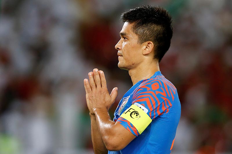 India's Sunil Chhetri  during the AFC Asian Cup match between India and United Arab Emirates, at Group A, at Zayed Sports City Stadium, in Abu Dhabi, United Arab Emirates, on January 10, 2019. Photo: Reuters