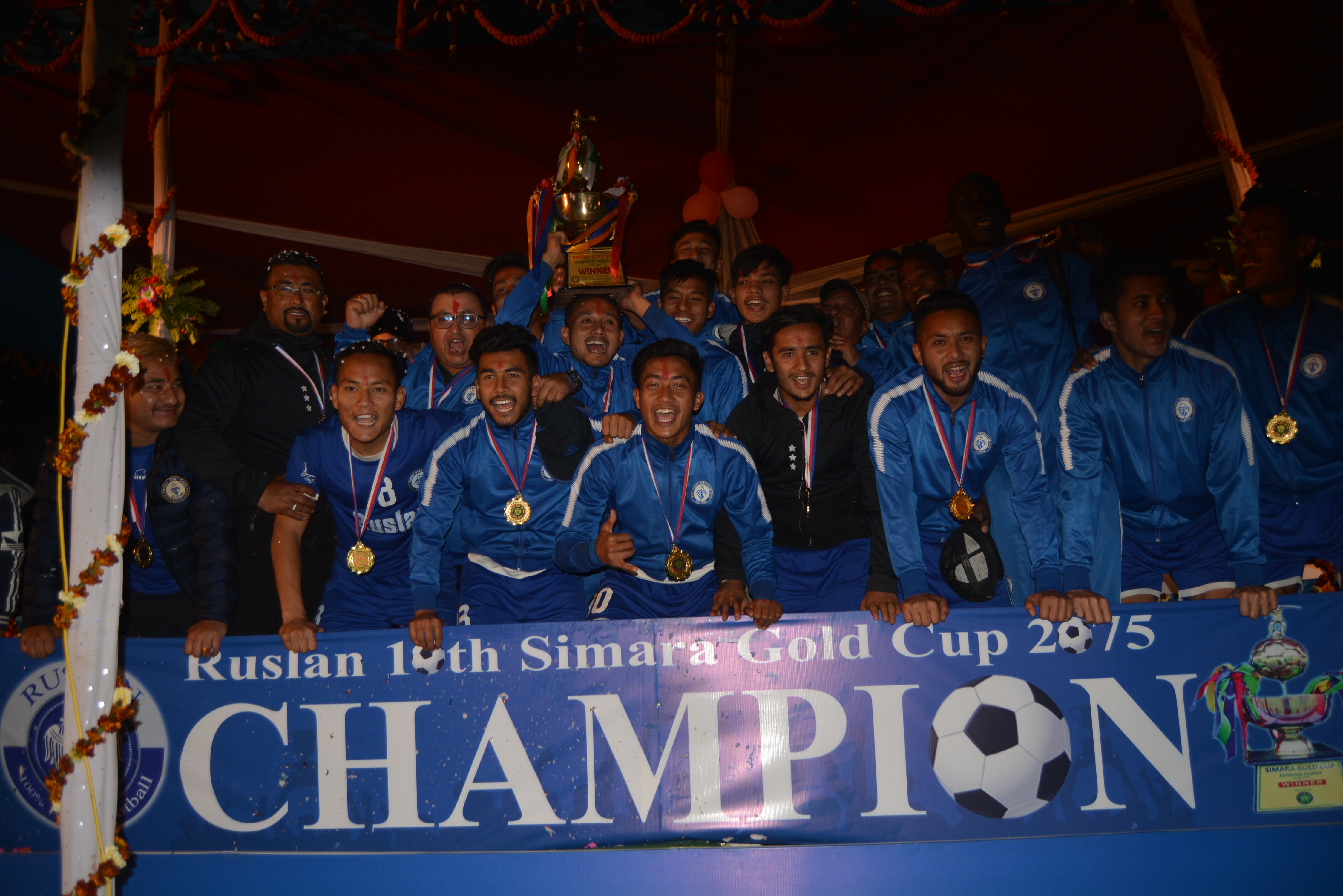 Ruslan Three Star Club team members celebrate after nwinning Ruslan Simara Gold Cup in Bara on Saturday.n