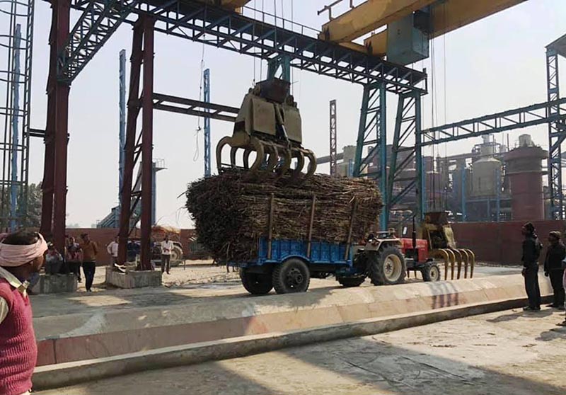 A tractor loaded with sugarcane at a sugar mill in Pokhariya, Rautahat, on Saturday. Photo: THT