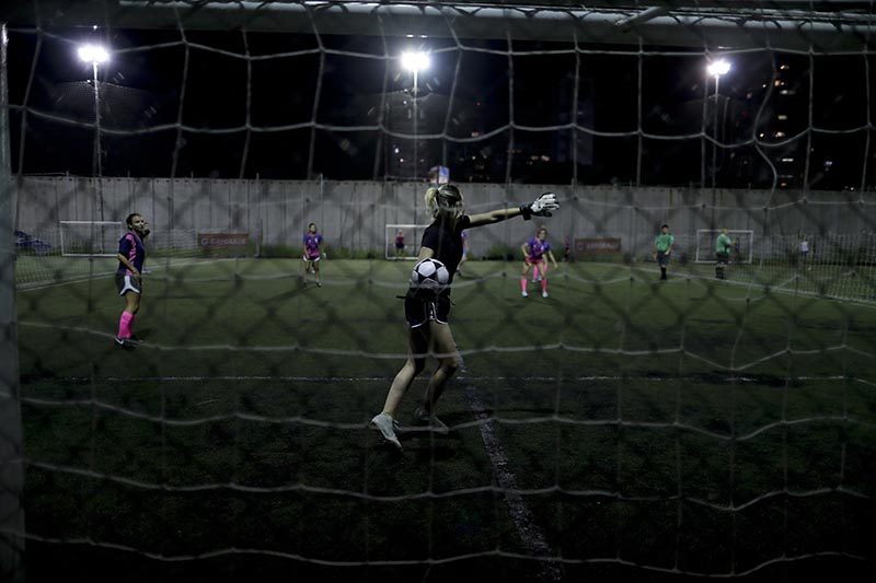 In this Jan. 30, 2019 photo, a goalkeeper throws the ball during a match in Buenos Aires, Argentina. Men's soccer has been a professional sport in Argentina since 1931, and yet, 88 years later, women's soccer is still amateur. Photo: AP