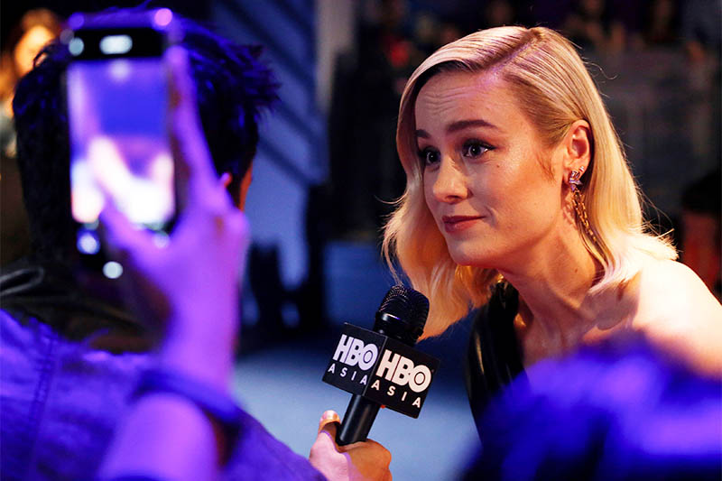 Captain Marvel cast member Brie Larson speaks to the media at a fan event in Singapore, February 14, 2019. Photo: Reuters