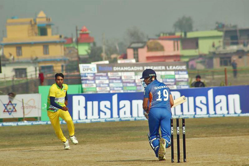 Players in action during Dhangadhi Premier League on Monday, February 11, 2019. Photo: Tekendra Deuba