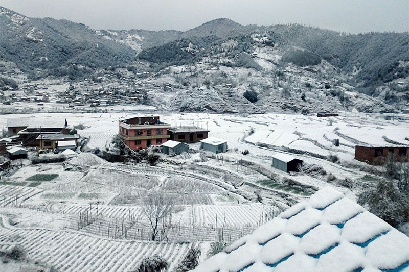 A view of Daman blanketed by record snowfall on Wednesday, February 27, 2019. Photo: Prakash Dahal