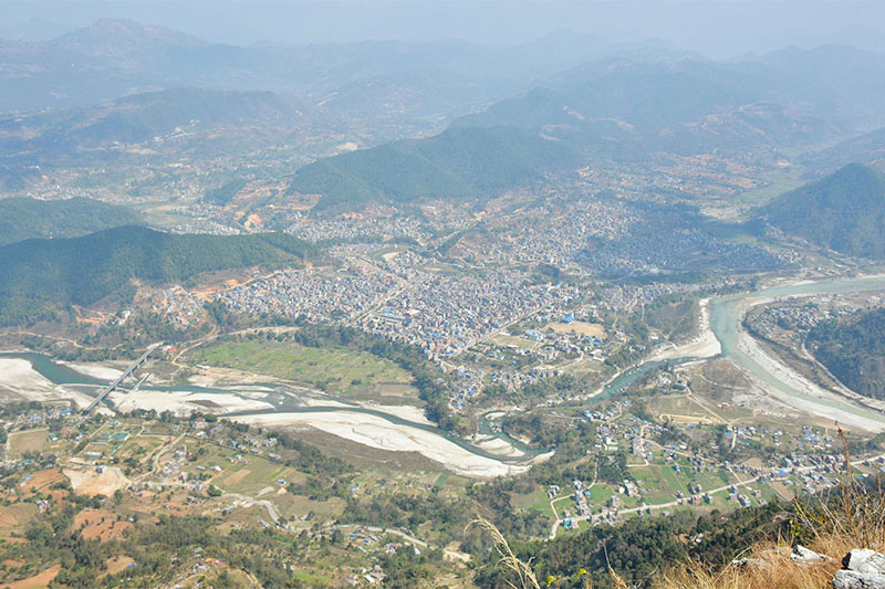 A spectacular view of Damauli bazaar as seen from Manhukot of Byas Municipality-5 in Tanahun district, on Monday, February 25, 2019. Photo: RSS