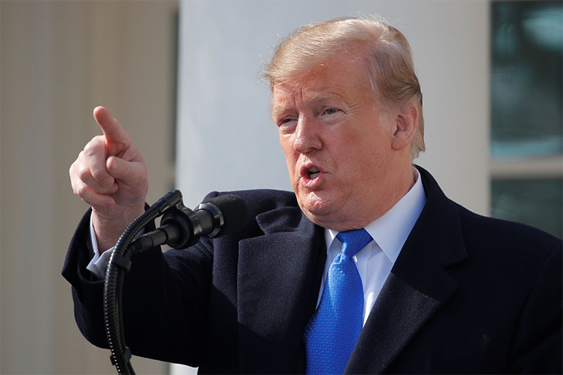 US President Donald Trump declares a national emergency at the US-Mexico border while speaking about border security in the Rose Garden of the White House in Washington, US., February 15, 2019. Photo: Reuters