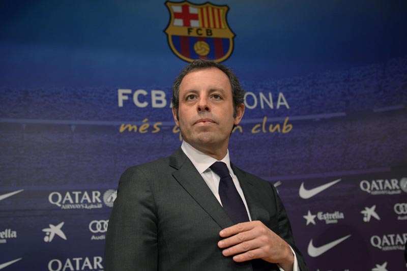 FILE - In this Thursday, Jan 23, 2014 file photo, FC Barcelona's president Sandro Rosell attends a press conference at the Camp Nou stadium in Barcelona, Spain. Photo: AP