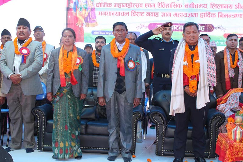 Gandaki Province Chief Minister Prithvi Subba Gurung attending a programme, in Damauli, on Saturday. Photo: THT