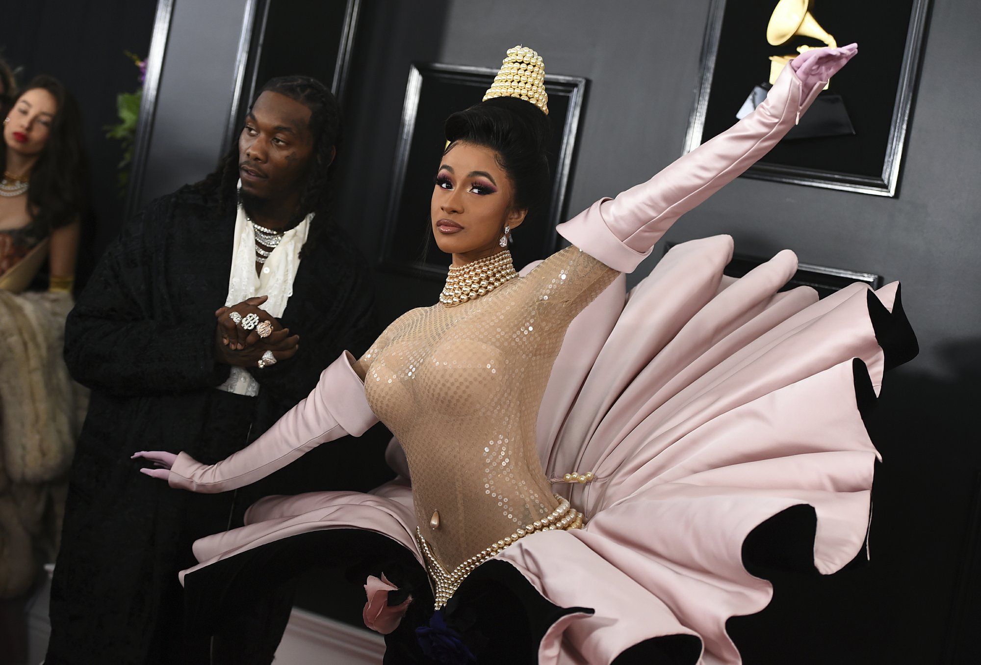 Offset, left, and Cardi B arrive at the 61st annual Grammy Awards at the Staples Center on Sunday, Feb. 10, 2019, in Los Angeles. Photo: AP