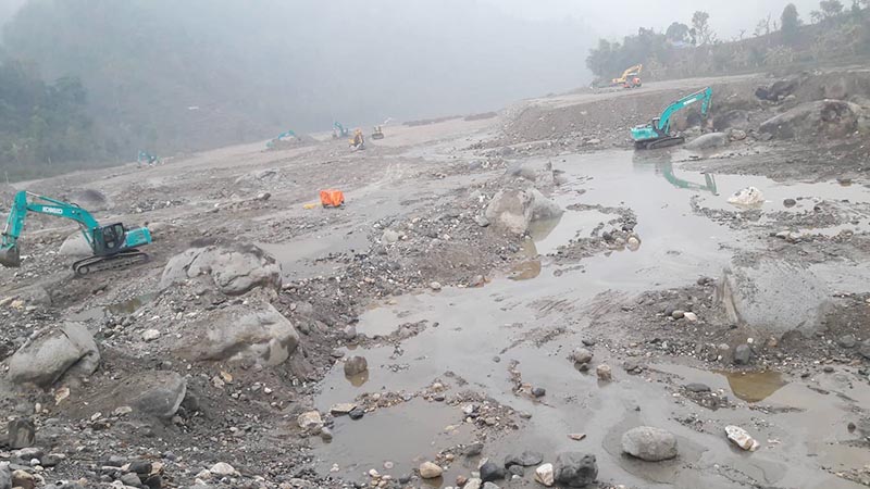 The site for the construction of Huaxin Cement Narayani Pvt Ltd, at Talti in Mahadevsthan area of Benighat Rorang Rural Municipality-2 in Dhading district, on Wednesday, February 27, 2019. Photo: Keshav Adhikari/THT
